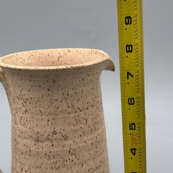 Vintage Studio Pottery Pitcher with Incised Wheat Design and Speckled Stoneware - Picture 8 of 8